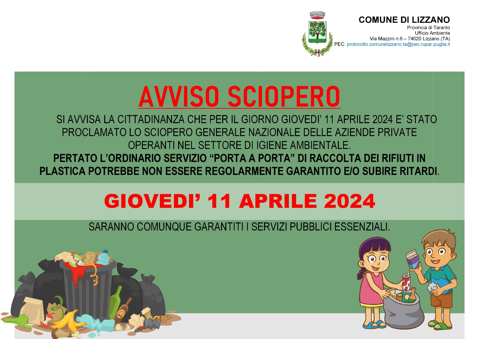 titolo immagine Immagine di Sciopero generale nazionale aziende pubbliche e private del settore di igiene ambientale