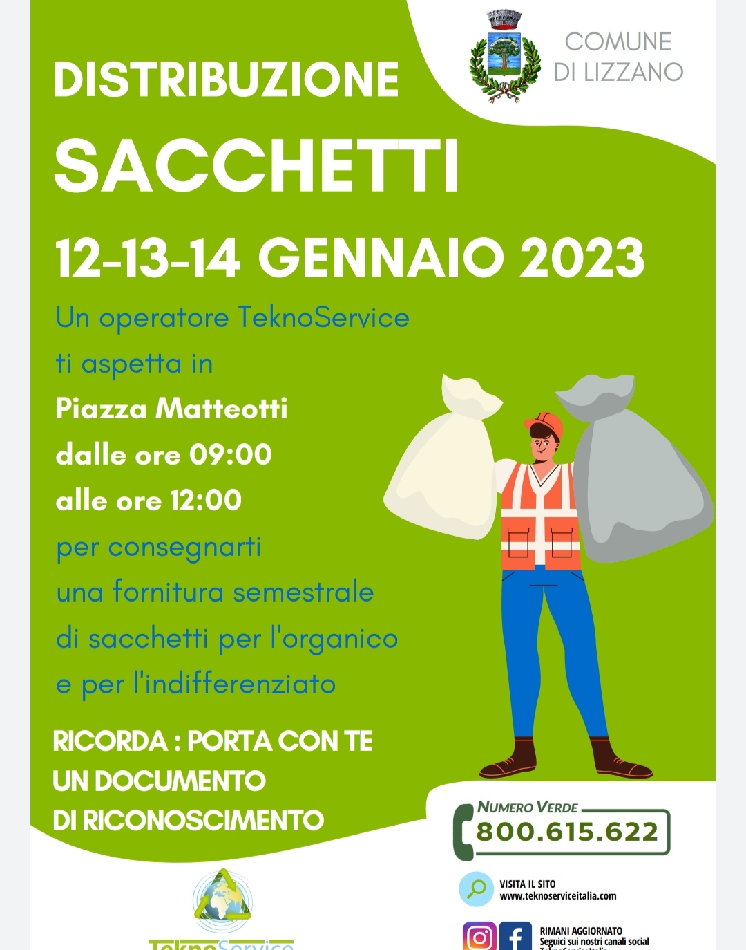 titolo immagine Immagine di Distribuzione sacchetti nei giorni 12, 13 e 14 gennaio 2023