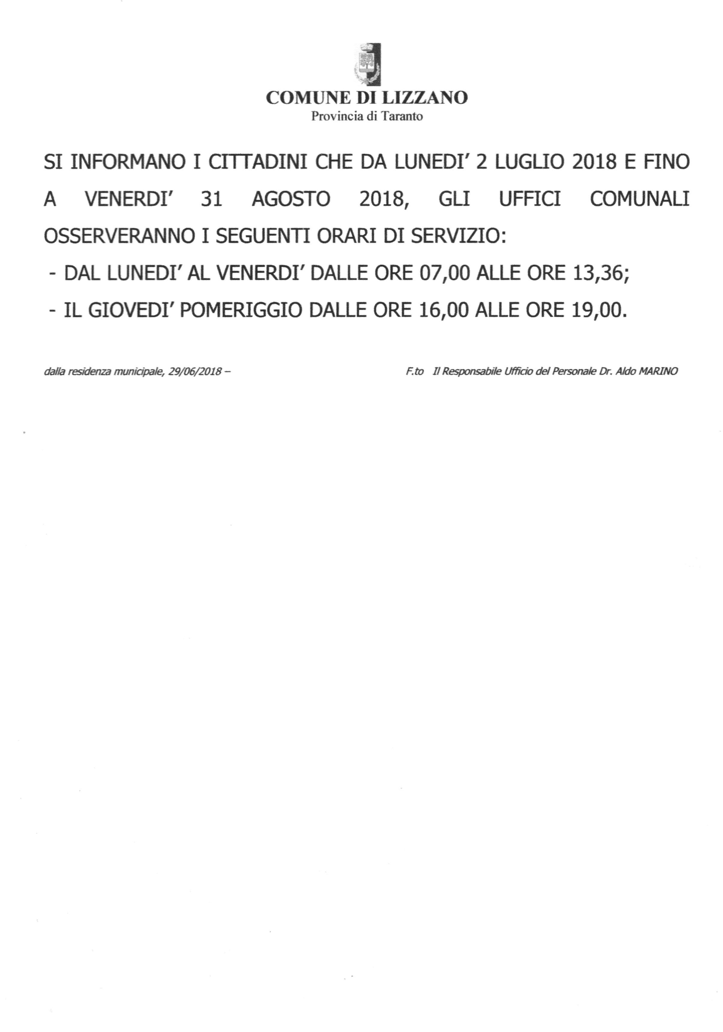 titolo immagine Immagine di Orario di servizio uffici comunali periodo estivo