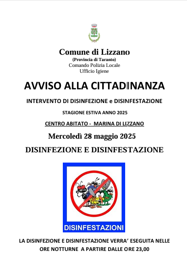 titolo immagine Immagine di INTERVENTO DI DISINFEZIONE E DISINFESTAZIONE TERRITORIO COMUNALE